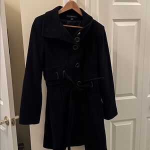 Via Spiga Black Wool Blend  Belted Coat Size 8